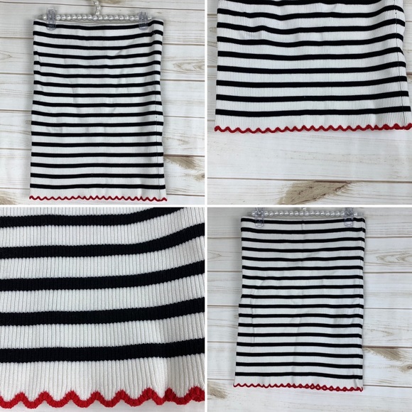 Zara Knit Black Striped Red Scalloped Hem Mini Skirt Large Comfy Workwear - Picture 14 of 15